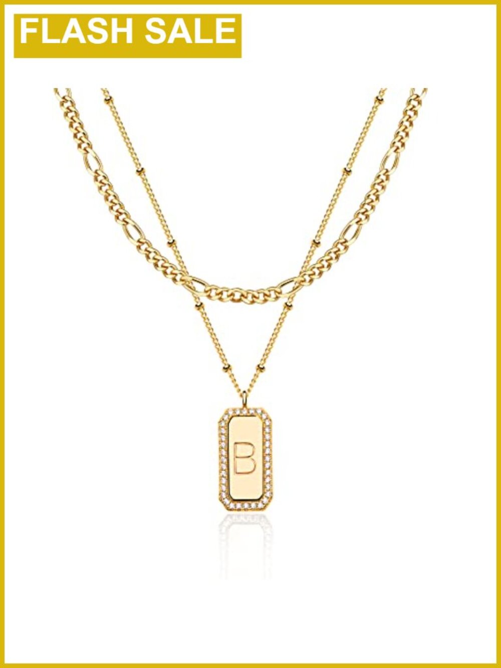 14K Gold Plated Initial Necklace Set Layered Figaro Chain Choker